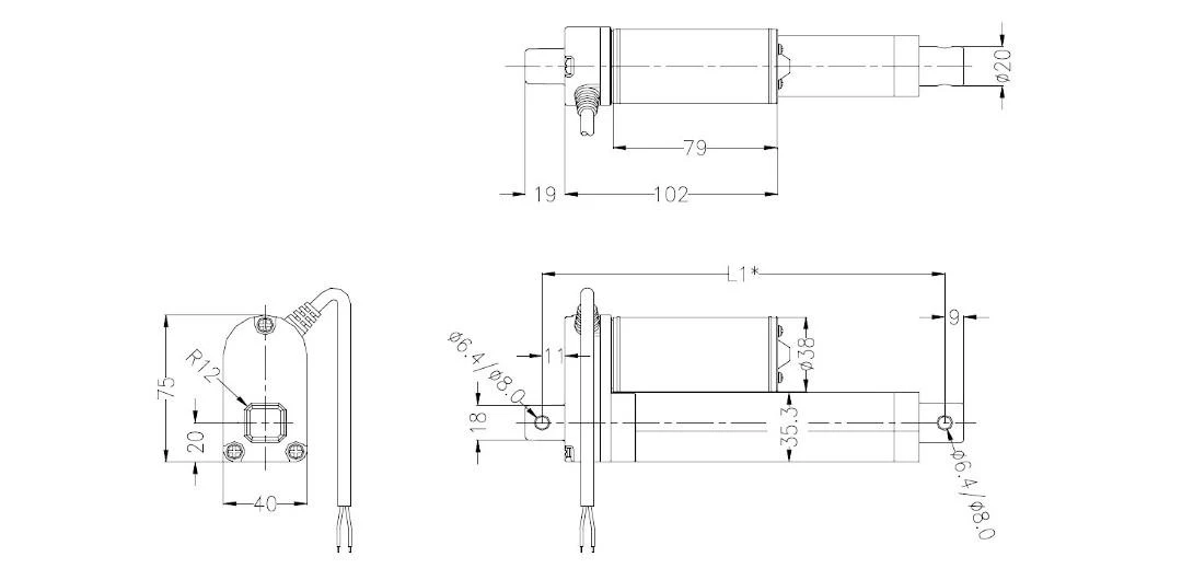 Elektrobim Linijinė pavara Seria NLAD 500N 15mm/s 12V - cilindro eiga 15cm