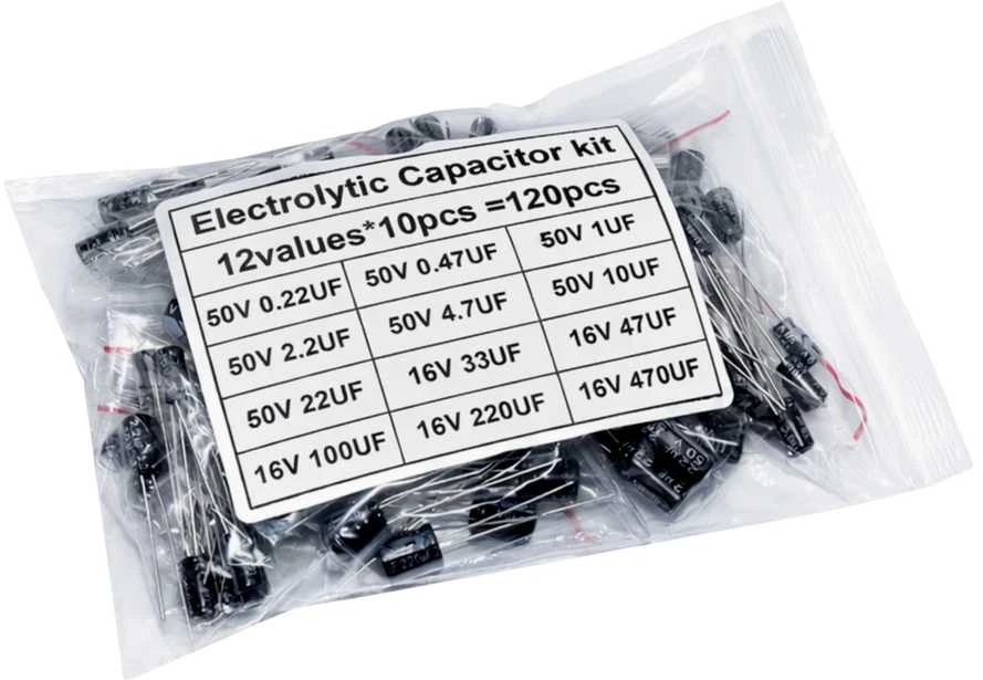 Elektrolitinių kondensatorių rinkinys - 120 vnt, - 12 tipų reikšmių