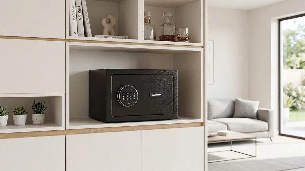 Elektroninis namų seifas su PIN kodu ir raktu – seifas pinigams ir dokumentams Rebel RB-7002