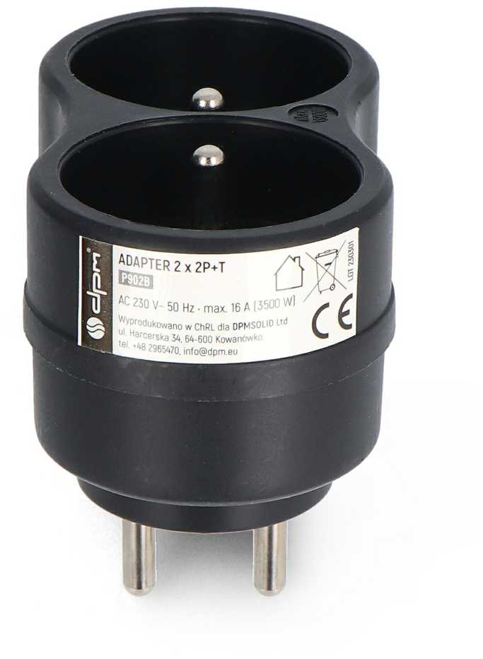 Elektros skirstytuvas - 2 lizdai su įžeminimu - juodas - DPM P902B