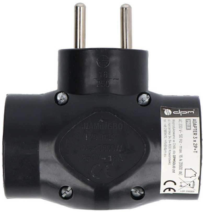 Elektros skirstytuvas – 3 lizdai su įžeminimu – juodas – DPM P901B