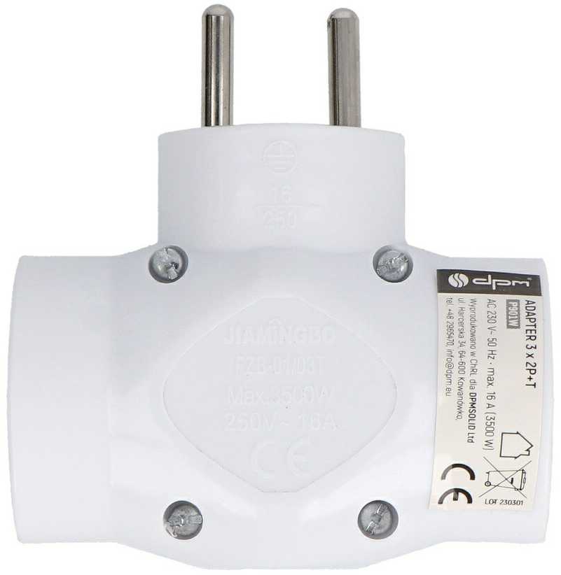 Elektros lizdo šakotuvas - DPM P901W 3 lizdų su įžeminimu, 250 V, 16 A, 3 500 W, Baltas