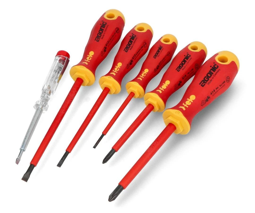 Izoliuotų atsuktuvų rinkinys Ergonic VDE + testeris Felo 41396398 - 6 vnt