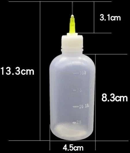 ESD buteliukas 100ml su matmenimis