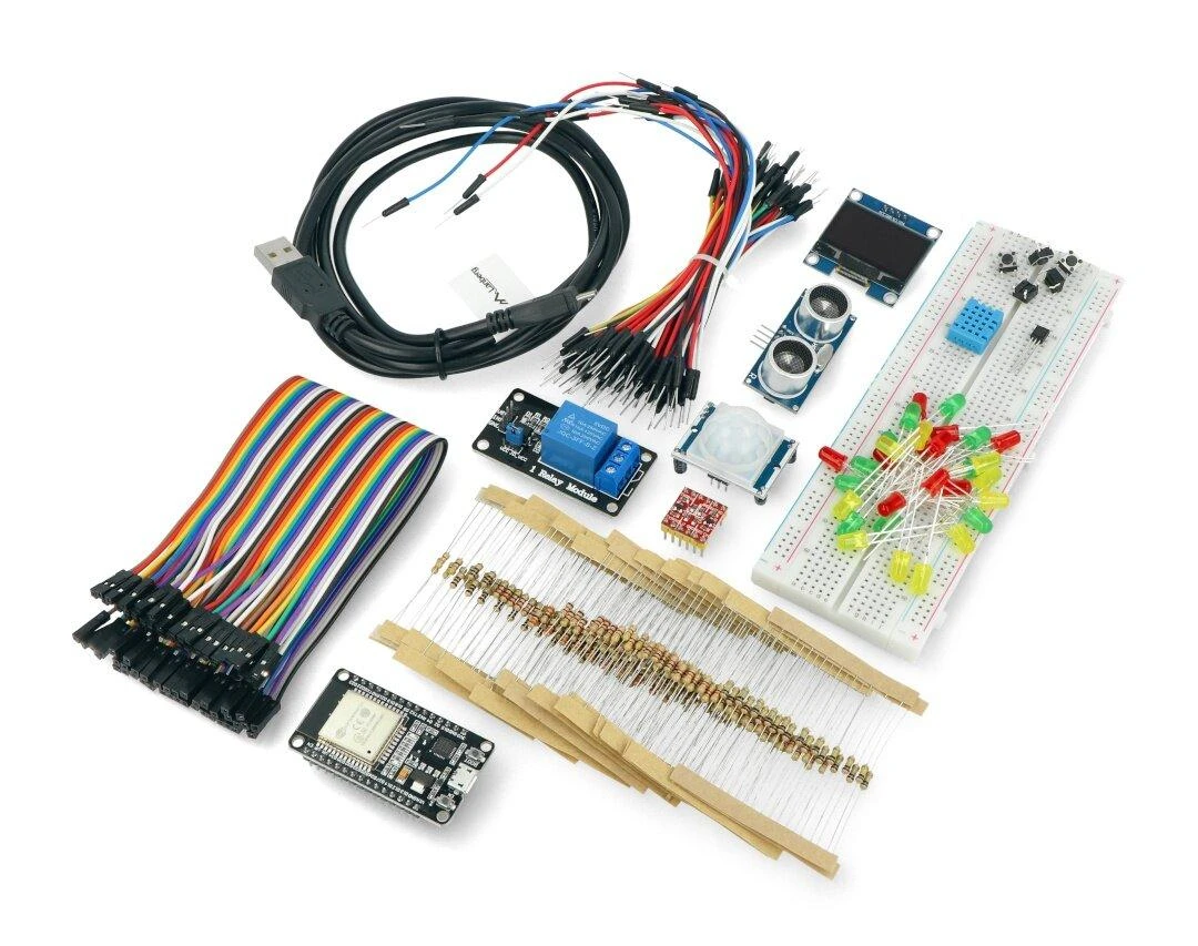 ESP32 rinkinys su elektroniniais komponentais