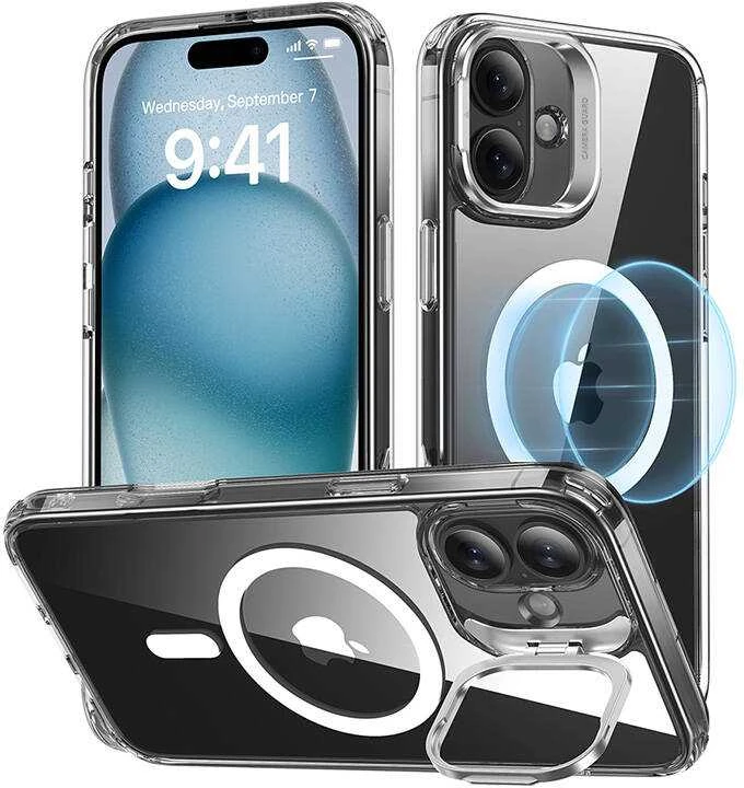 ESR Classic Hybrid (HaloLock) dėklas su stovu iPhone 16 Plus (skaidrus)