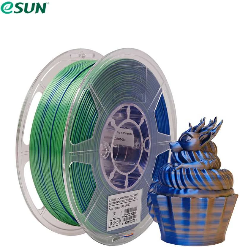 eSun ePLA-Silk Mystic - Triple Colors plastikas 1kg 1.75mm - Mėlyna/Oranžinis/Žalias