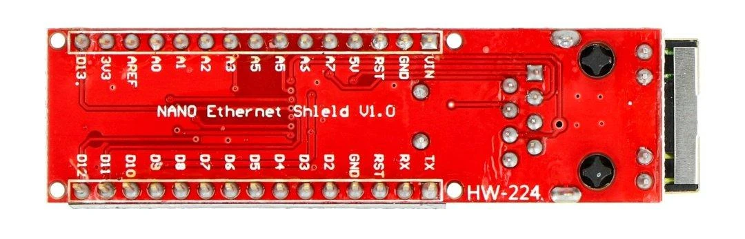 Arduino Nano Ethernet modulis, vaizdas iš viršaus
