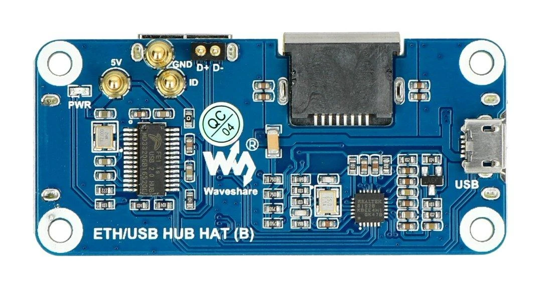 Ethernet/USB (B) HUB - 3xUSB 1xRJ45 Ethernet - priekinės dalies priedėlis, skirtas Raspberry Pi - Waveshare 20416