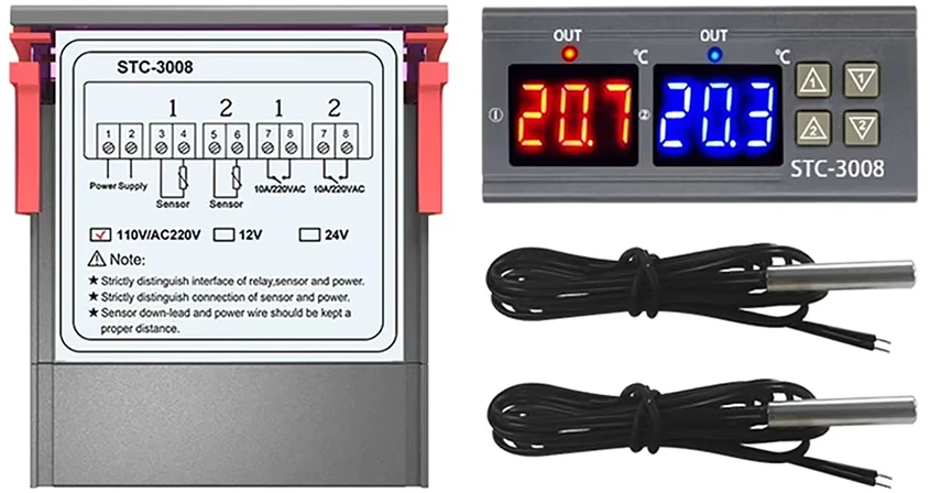 STC-3008 termostatas su dviem jutikliais ir ekranu