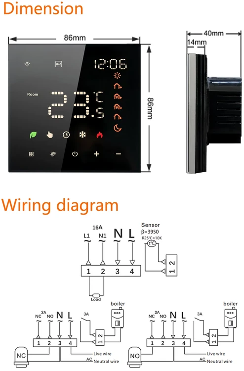 Eurokomp Tuya 16A E6263 WiFi termostatas