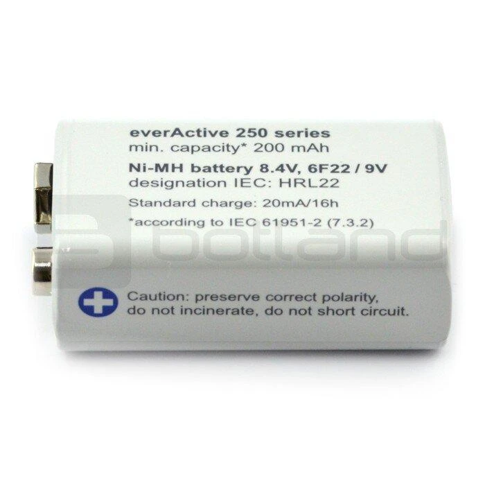 everActive Sidabrinis linija paruošta naudojimui 9V 250mAh akumuliatorius, 1 vnt.