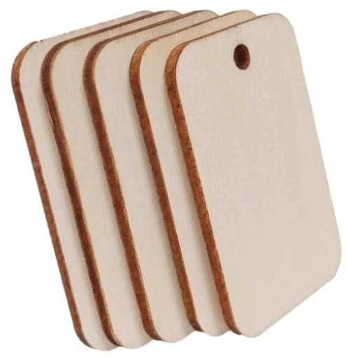Fanerinės etiketės 57x32 mm su skylutėmis pakabinimui