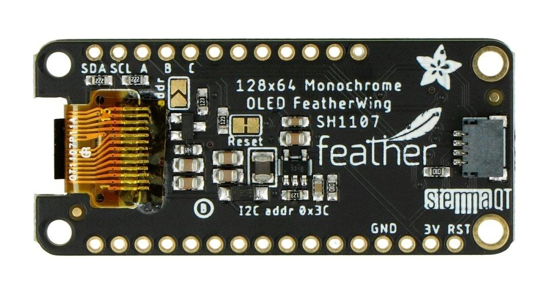 FeatherWing OLED SH1107 plokštė su STEMMA QT jungtimi