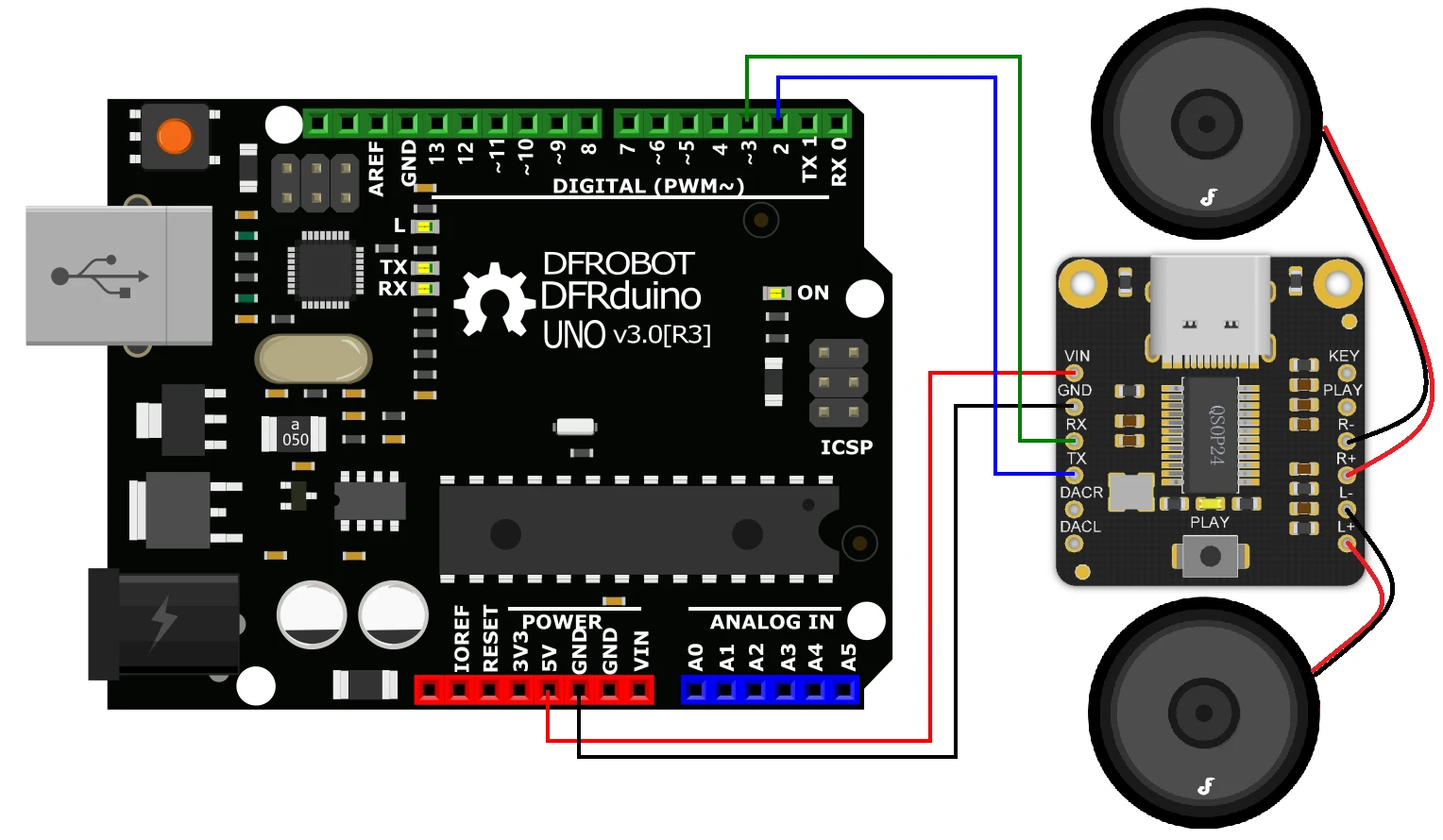 Fermion, DFPlayer Pro, 2 kanalų mini MP3 grotuvas su įmontuota 128MB atmintimi, DFRobot DFR0768