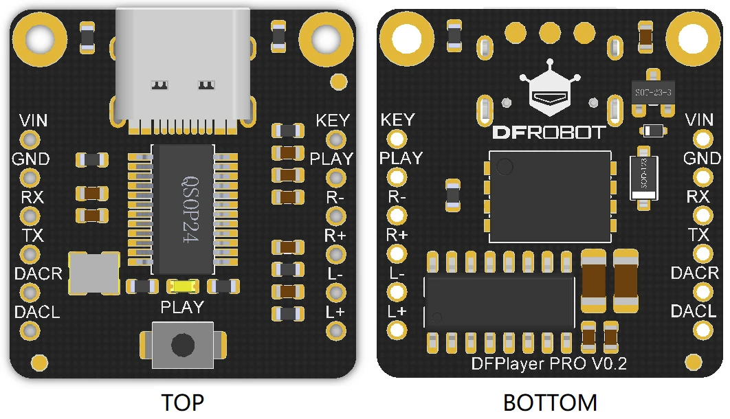 Fermion, DFPlayer Pro, 2 kanalų mini MP3 grotuvas su įmontuota 128MB atmintimi, DFRobot DFR0768