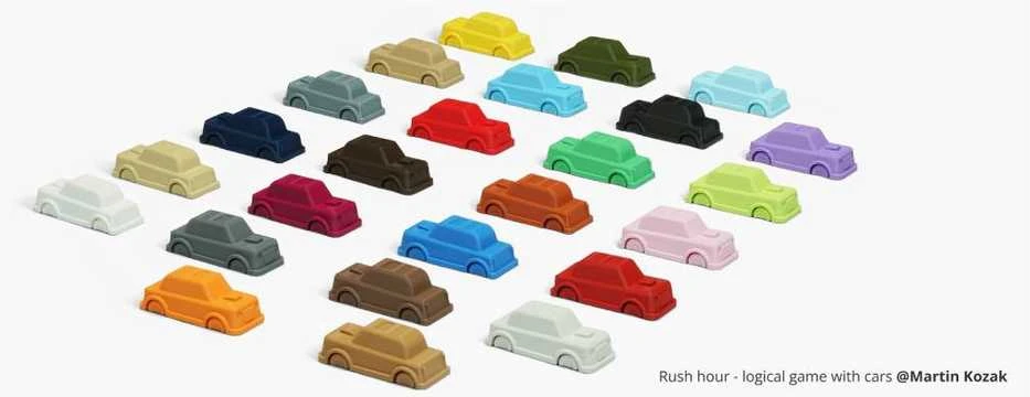 3D spausdinti įvairiaspalviai automobilių modeliai