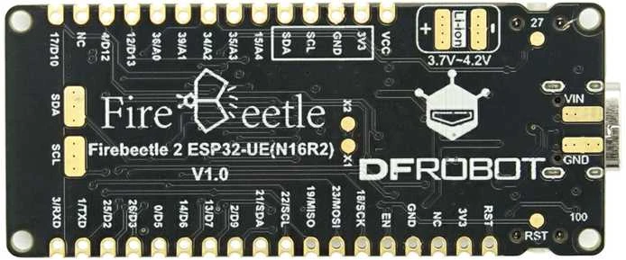 FireBeetle 2 ESP32 valdymo plokštės viršutinė pusė