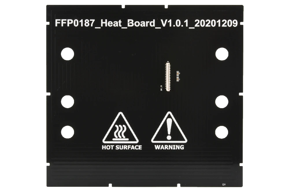Flashforge Adventurer 4 kaitinimo elementas su įspėjamaisiais ženklais