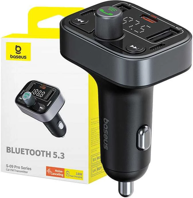 FM siųstuvas Baseus S-09 Pro, Bluetooth (juodas)