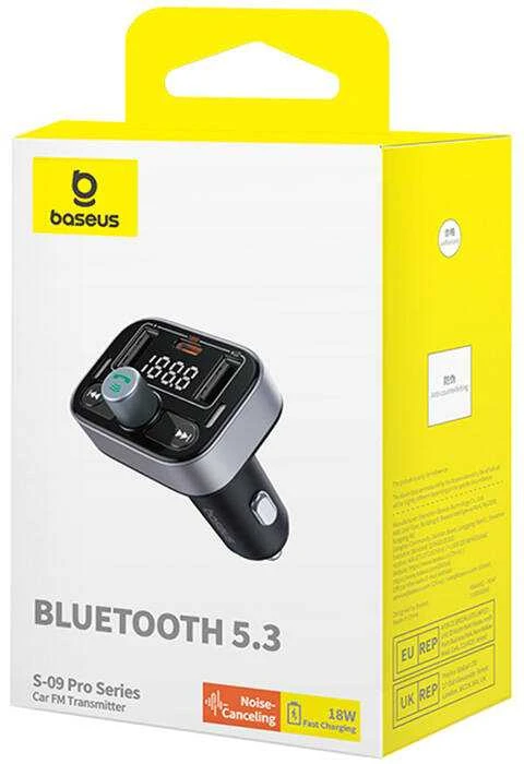 FM siųstuvas Baseus S-09 Pro, Bluetooth (juodas)