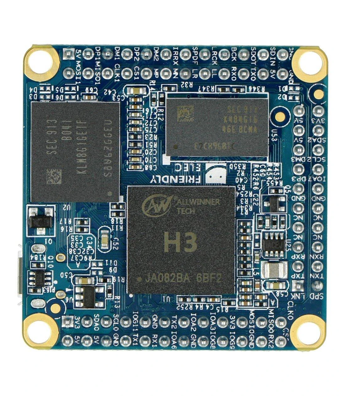 Friendlyarm NanoPi NEO Core Allwinner H3 keturių branduolių 1.2 GHz + 512 MB RAM + 8 GB eMMC - su jungtimis