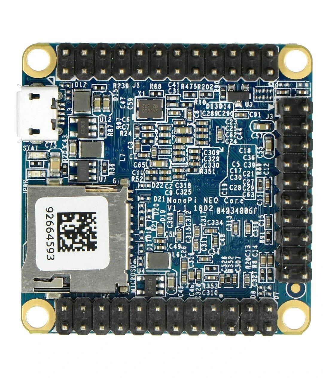 Friendlyarm NanoPi NEO Core Allwinner H3 keturių branduolių 1.2 GHz + 512 MB RAM + 8 GB eMMC - su jungtimis