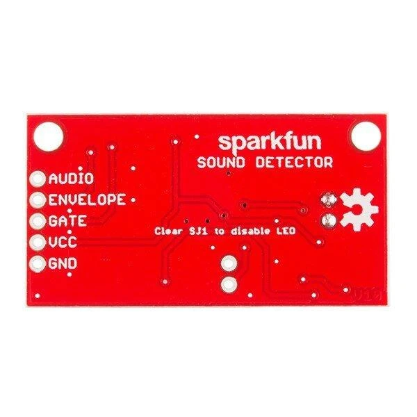 SparkFun garso jutiklio plokštė su jungčių žymėjimais