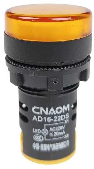 Geltonas AD16-22DS LED indikatorius su techniniu ženklinimu