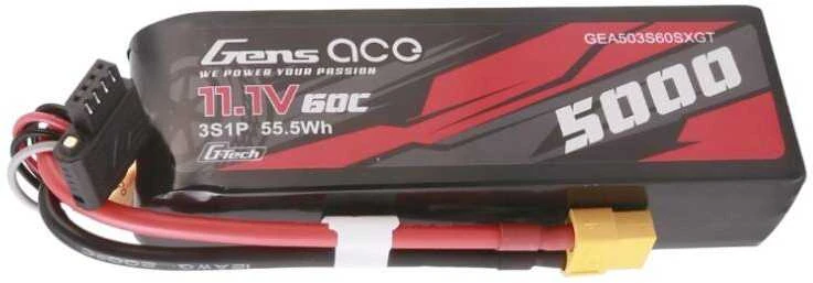 Gens ace G-Tech 5000 mAh 11.1V 60C 3S1P trumpo dydžio lipo su XT60 kištuku