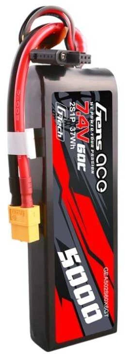 Gens ace G-Tech 5000mAh 7.4V 60C 2S1P Lipo PC medžiagos dėklas su XT60 kištuku