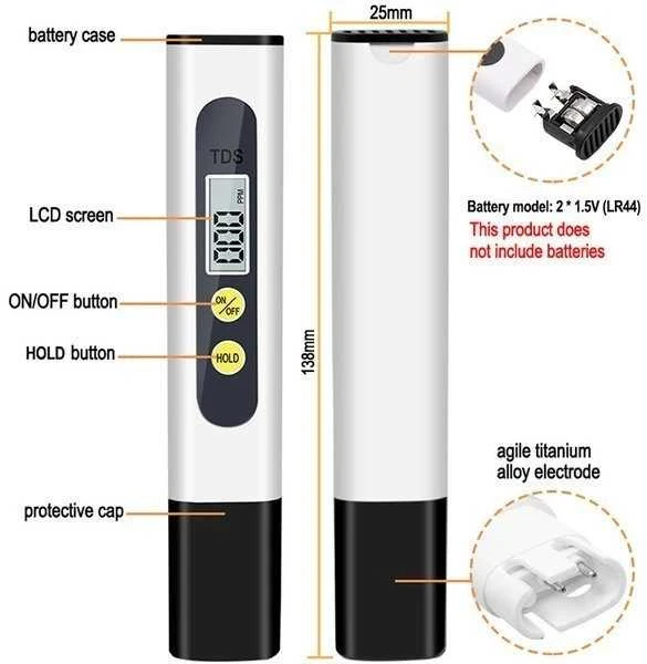 Oem Geriamojo vandens kokybės matuoklis TDS baltas 1-999PPM - grynumo matuoklis