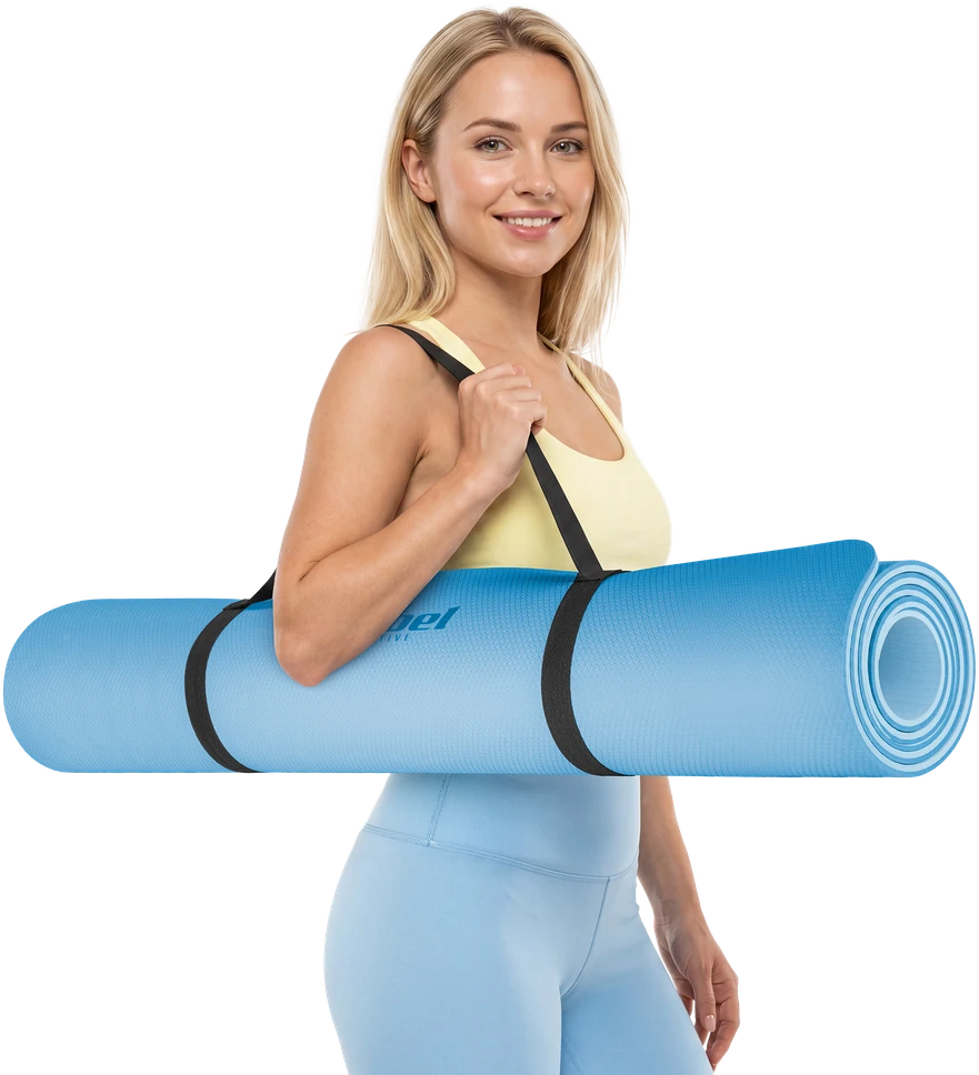 Mata Gimnastikos kilimėlis jogai, pilatesui, fitnesui, 200x115 cm, 1 cm storio, TPE medžiaga, mėlynas, REBEL ACTIVE