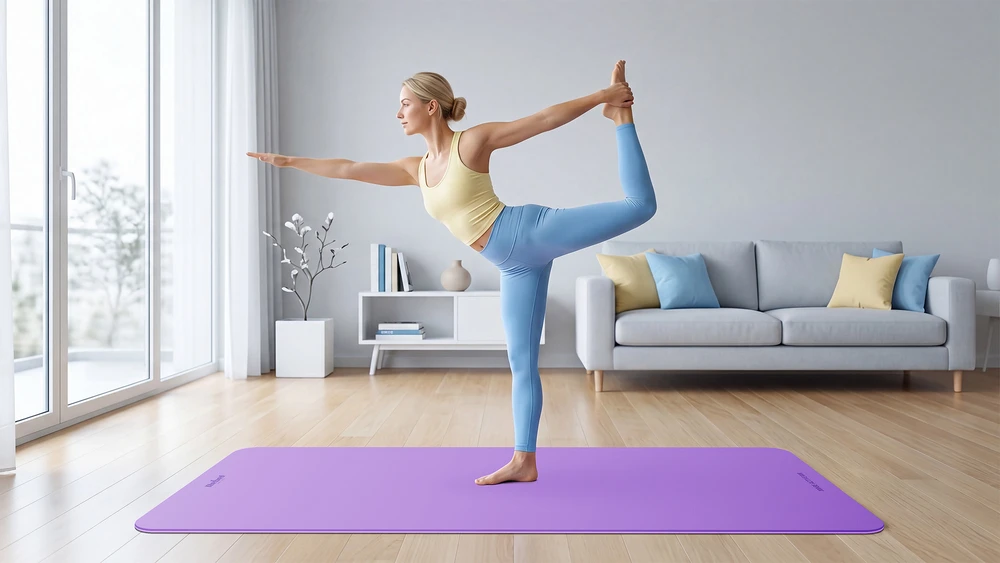 Mata Gimnastikos kilimėlis jogai, pilatesui, fitnesui, 200x90cm, 1cm storio, TPE medžiaga, violetinė, REBEL ACTIVE