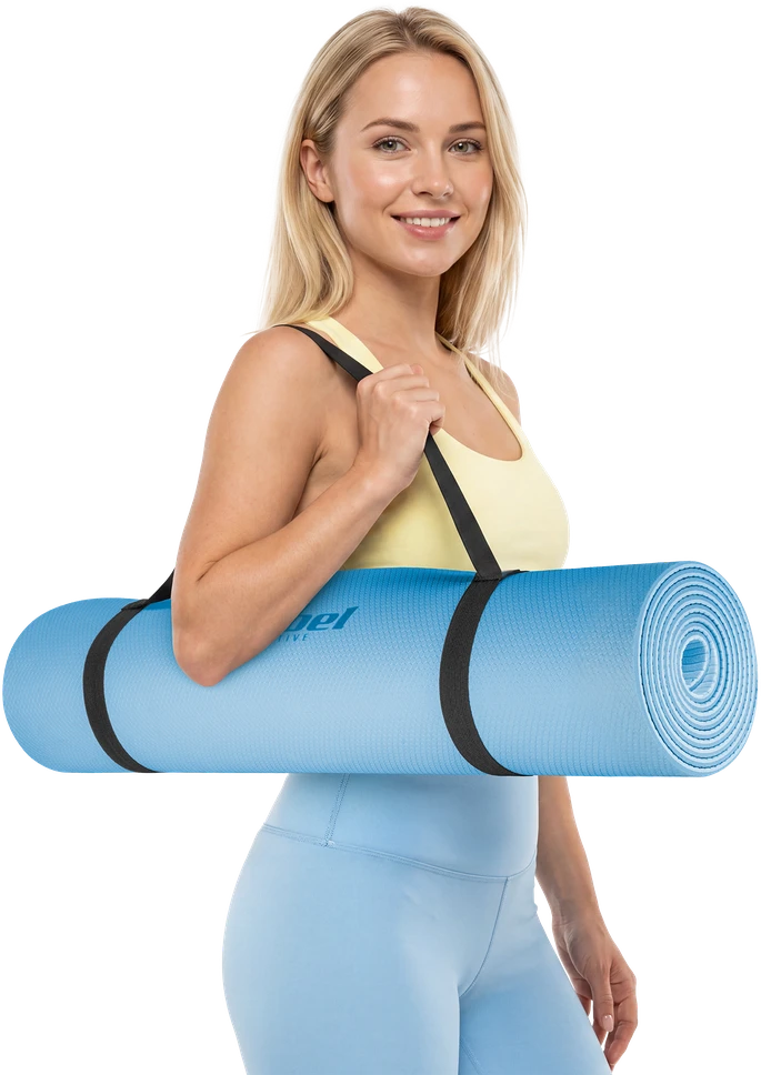 Mata Gimnastikos kilimėlis jogai, pilatesui, fitnesui, 183x61cm, 4mm storio, TPE medžiaga, mėlynas, REBEL ACTIVE