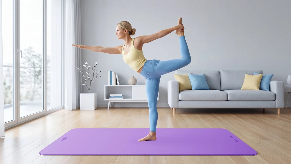 Mata Gimnastikos kilimėlis jogai, pilatesui, fitnesui, 200x115 cm, 1 cm storio, TPE medžiaga, violetinė, REBEL ACTIVE