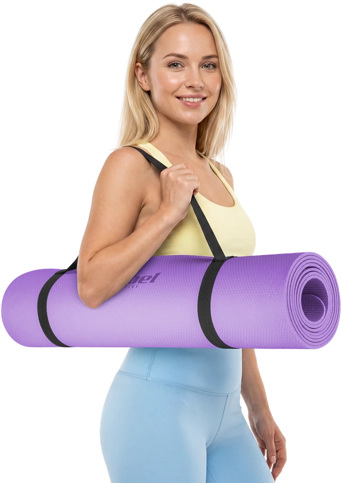 Mata Gimnastikos kilimėlis jogai, pilatesui, fitnesui, 183x61cm, 4mm storio, TPE medžiaga, violetinė, REBEL ACTIVE