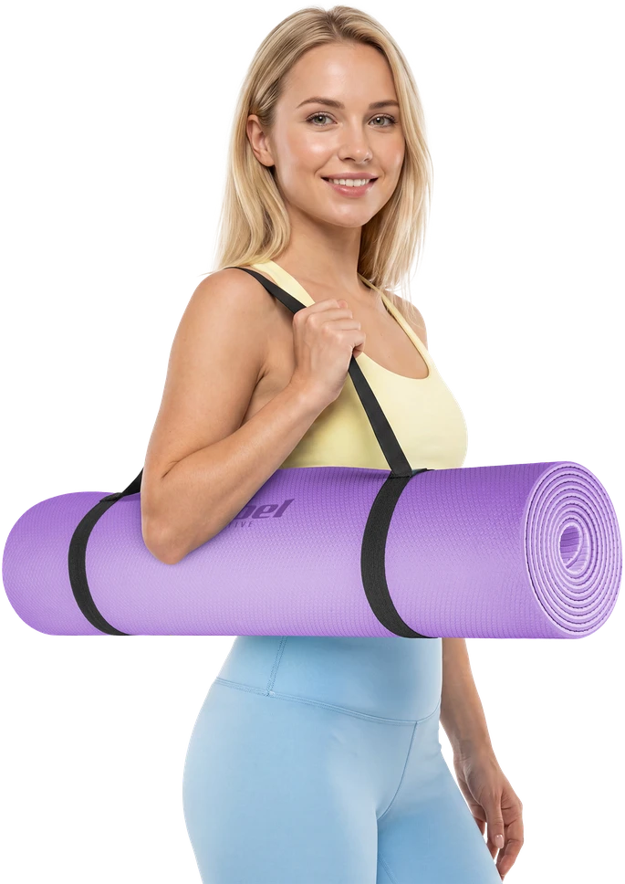 Mata Gimnastikos kilimėlis jogai, pilatesui, fitnesui, 183x61cm, 4mm storio, TPE medžiaga, violetinė, REBEL ACTIVE