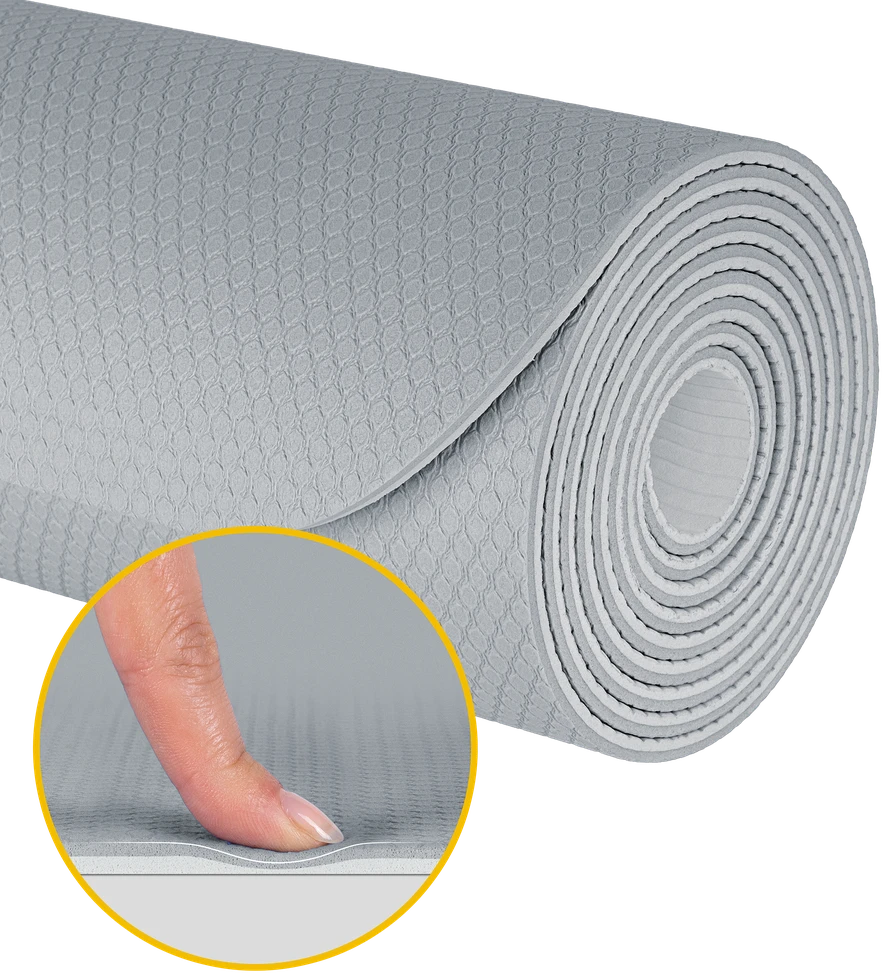 Mata Gimnastikos kilimėlis jogai, pilatesui, fitnesui, 183x61cm, 4mm storio, TPE medžiaga, pilkas, REBEL ACTIVE