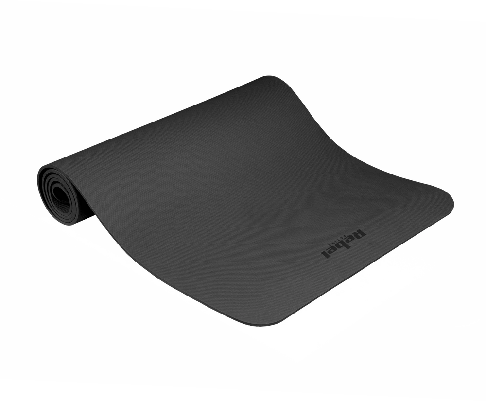 Mata Gimnastikos kilimėlis jogai, pilatesui, fitnesui, 183x61cm, 1cm storio, TPE medžiaga, juodas, REBEL ACTIVE