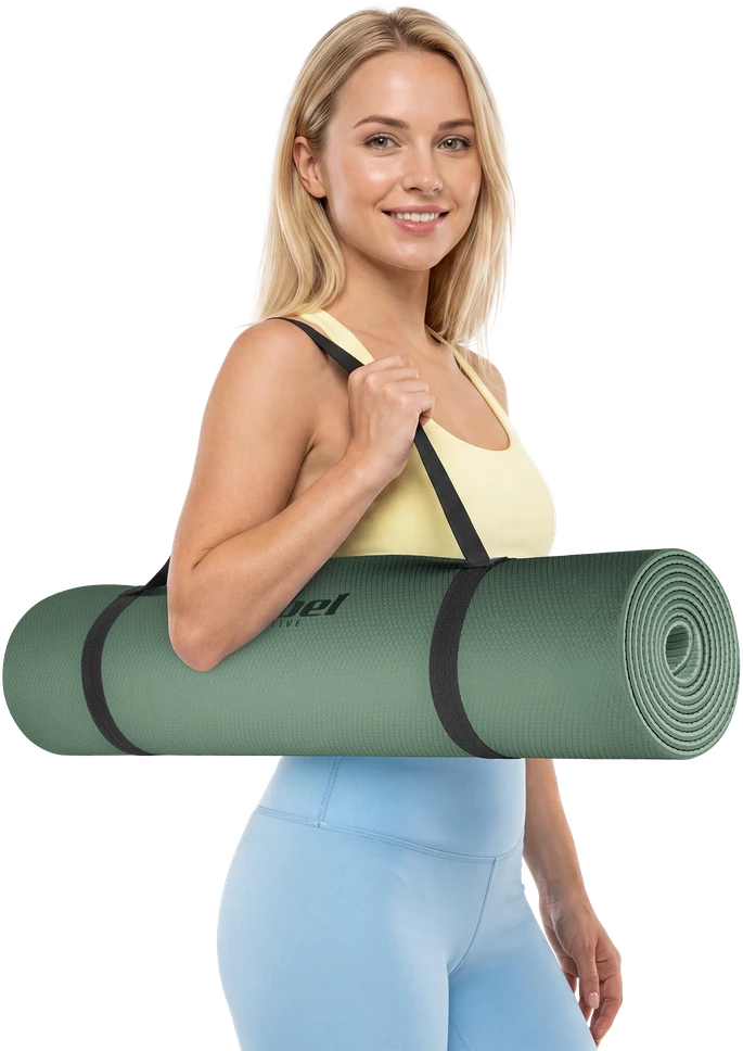 Mata Gimnastikos kilimėlis jogai, pilatesui, fitnesui, 183x61cm, 4mm storio, TPE medžiaga, žalias, REBEL ACTIVE