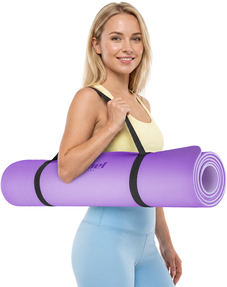 Mata Gimnastikos kilimėlis jogai, pilatesui, fitnesui, 200x90cm, 1cm storio, TPE medžiaga, violetinė, REBEL ACTIVE