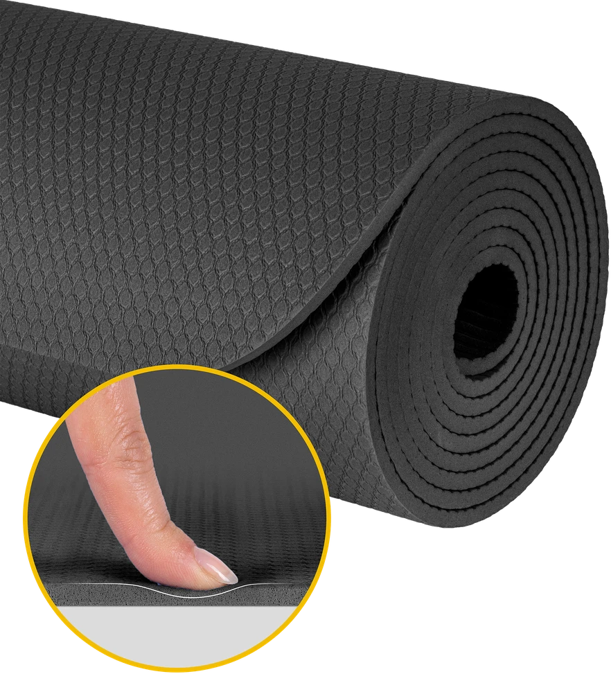 Mata Gimnastikos kilimėlis jogai, pilatesui, fitnesui, 183x61cm, 4mm storio, TPE medžiaga, juodas, REBEL ACTIVE