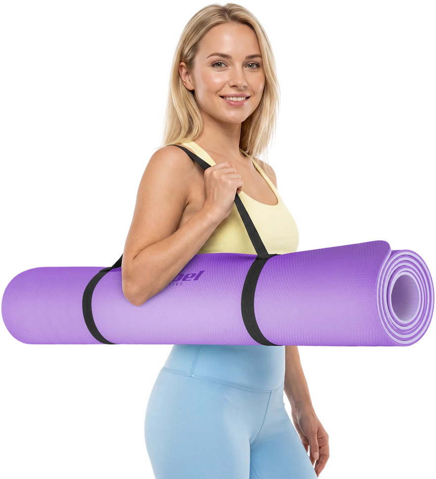 Mata Gimnastikos kilimėlis jogai, pilatesui, fitnesui, 200x115 cm, 1 cm storio, TPE medžiaga, violetinė, REBEL ACTIVE