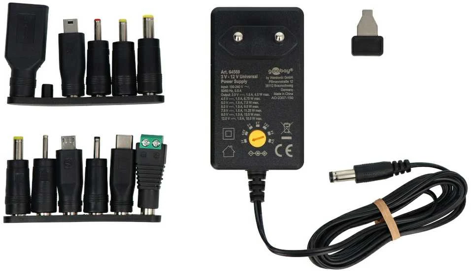 „Goobay“ universalus maitinimo šaltinis 3 V - 12 V, maks. 18 W
