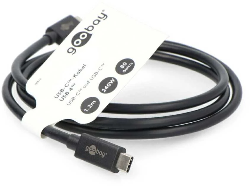 Goobay USB C – USB4 2.0 PD laidas – juodas – 1.2 m