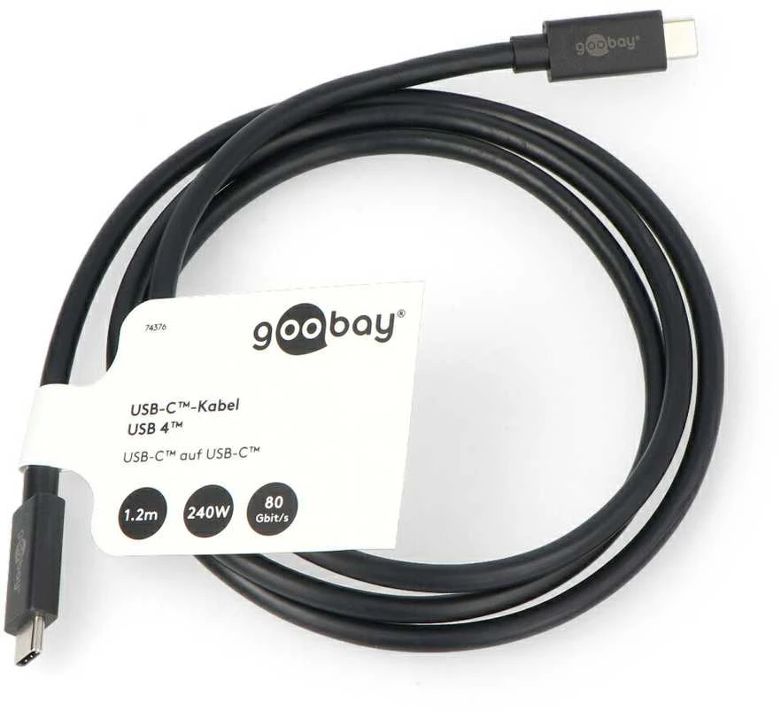 Goobay USB C – USB4 2.0 PD laidas – juodas – 1.2 m