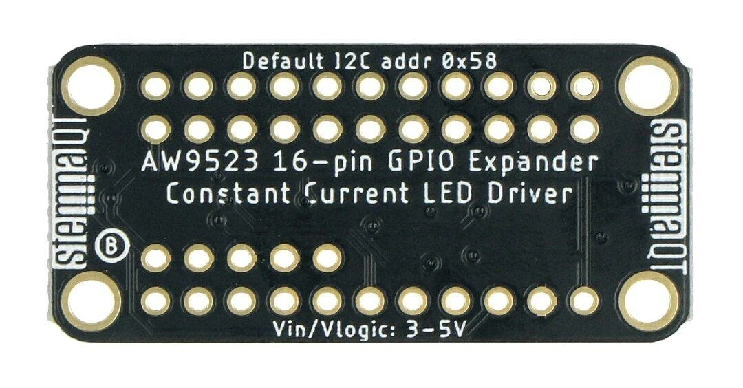 AW9523 GPIO plokštės viršus su užrašais