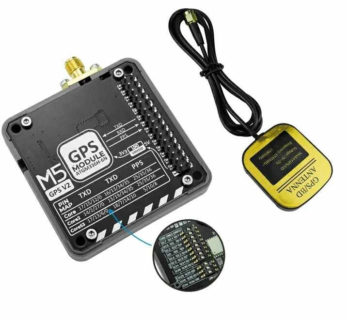 GPS v2.0 modulis su SMA antena - AT6668 - skirtas M5Core kūrimo moduliams - M5Stack M003-V2