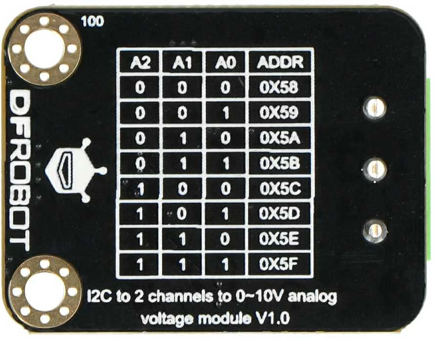 DFRobot DAC modulis su I2C adresavimo lentele